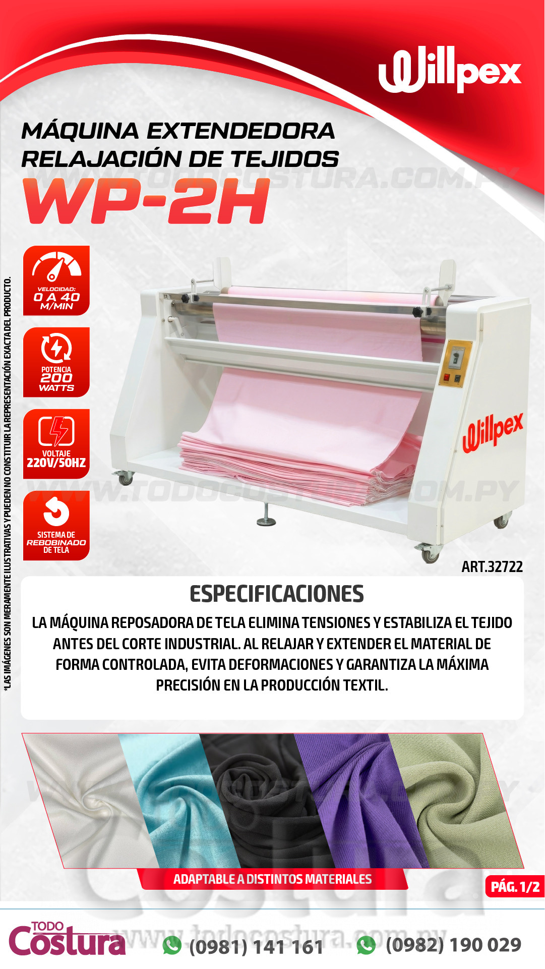 MAQUINA EXTENEDORA RELAJACION DE TEJIDOS WILLPEX WP-2H